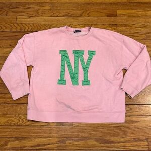 Zara New York Pink/Green Crewneck Sweatshirt